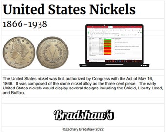 Digital Checklist Log US Nickels 1866-1938 Coin Collecting
