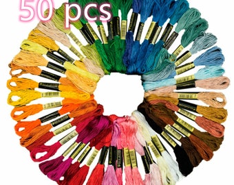 50 Pcs Friendship Bracelet String Skeins Rainbow Color Embroidery Floss Cross Stitch Thread Cotton Floss Bracelet Yarn, Craft Floss