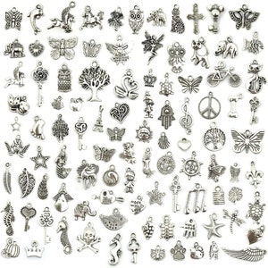 100 pcs Jewelry Making Silver Charms Mixed Wholesale Bulk Smooth Pendants DIY