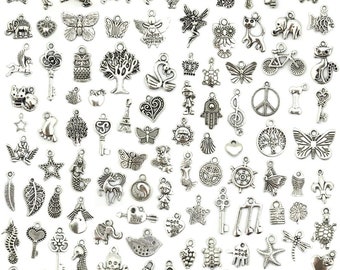 100 pcs Jewelry Making Silver Charms Mixed Wholesale Bulk Smooth Pendants DIY