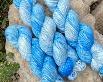 Hand Dyed Yarn - Blue, White Merino Wool Yarn, Superwash, DK, Indie Dyed, Sock - Denim