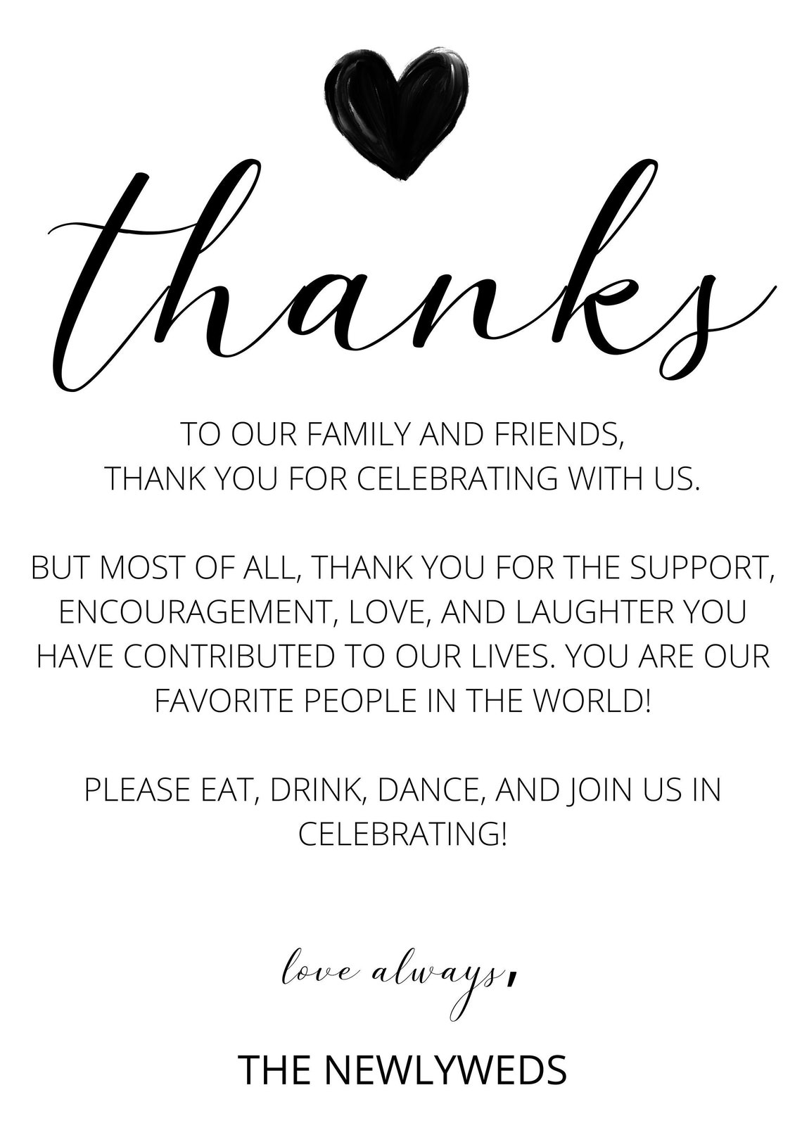 Wedding Reception Thank You Cards Etsy