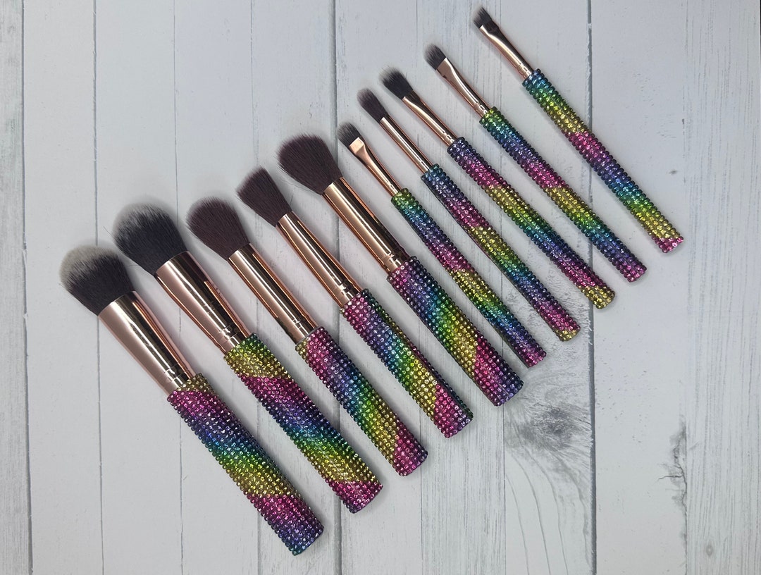 Rhinestone Makeup Brushes 10 Piece Set Etsy