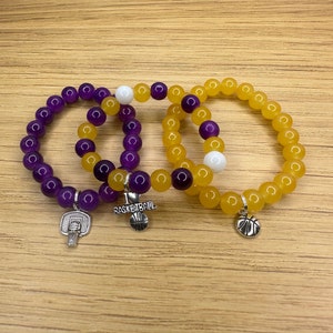 Sparks WNBA Inspired Handmade Basketball Charm Bracelets Set