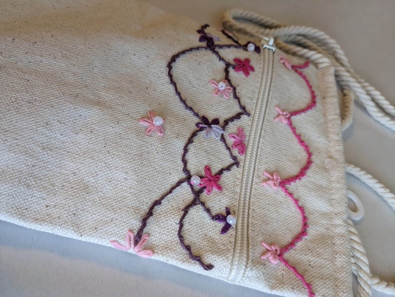 Peach - Hand Embroidered Floral Cotton Pot Holder with Pocket 02