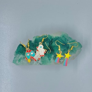 Charm Earrings Space, Celestial, Rocket, Shooting Star, Astronaut, Pastel Charm Earrings Handmade