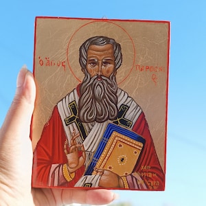 Saint Parthenios Hand painted icon Greek Orthodox hagiography Byzantine art