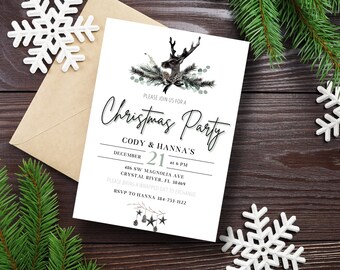 Editable Christmas Invitation, Modern black and White Christmas Invitation, Modern Christmas Party Invitation, Modern Christmas Invitation