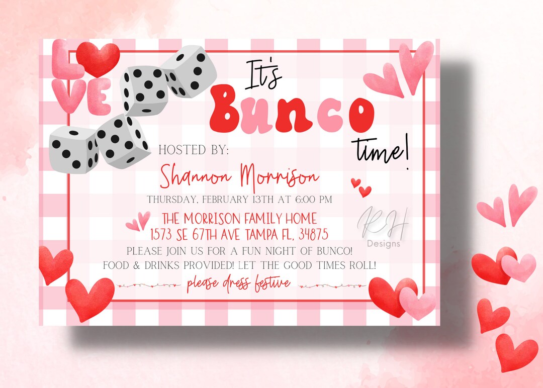 Bunco Valentine's Day Invitation, Valentine's Day BUNCO Invitation