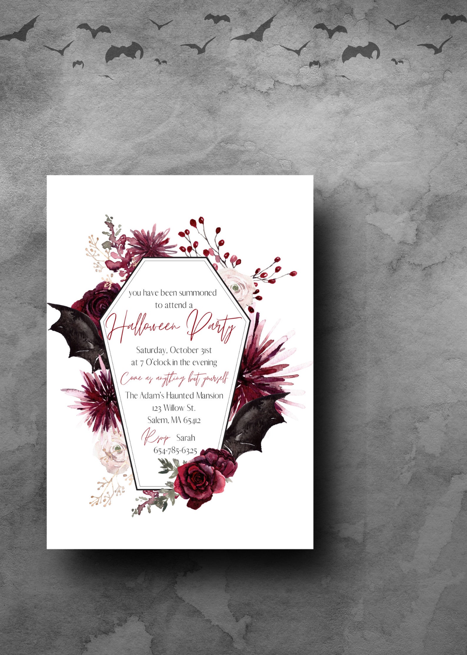 Coffin Halloween Invitation Elegant Halloween Invitation Bat - Etsy