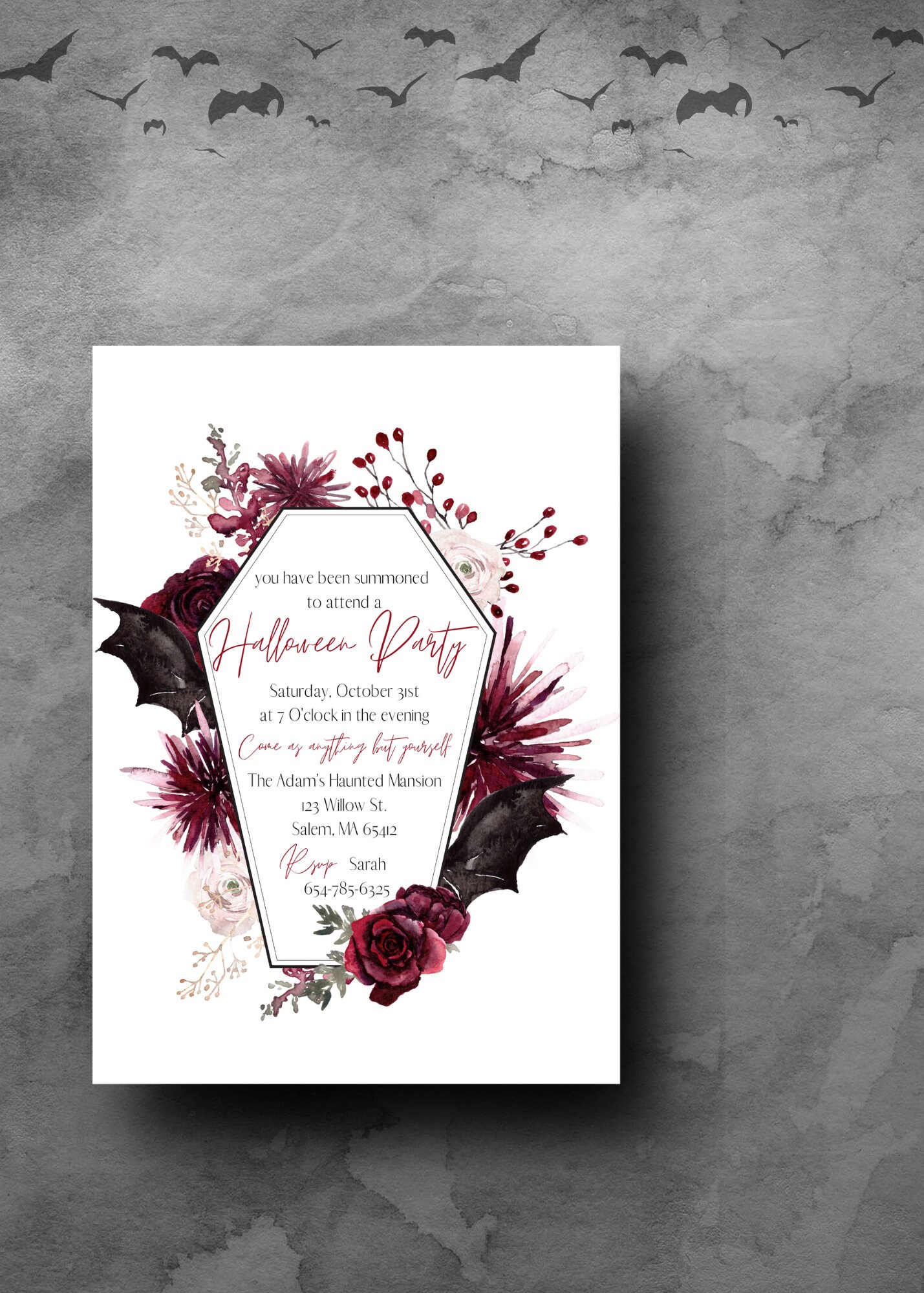 Coffin Halloween Invitation Elegant Halloween Invitation Bat - Etsy
