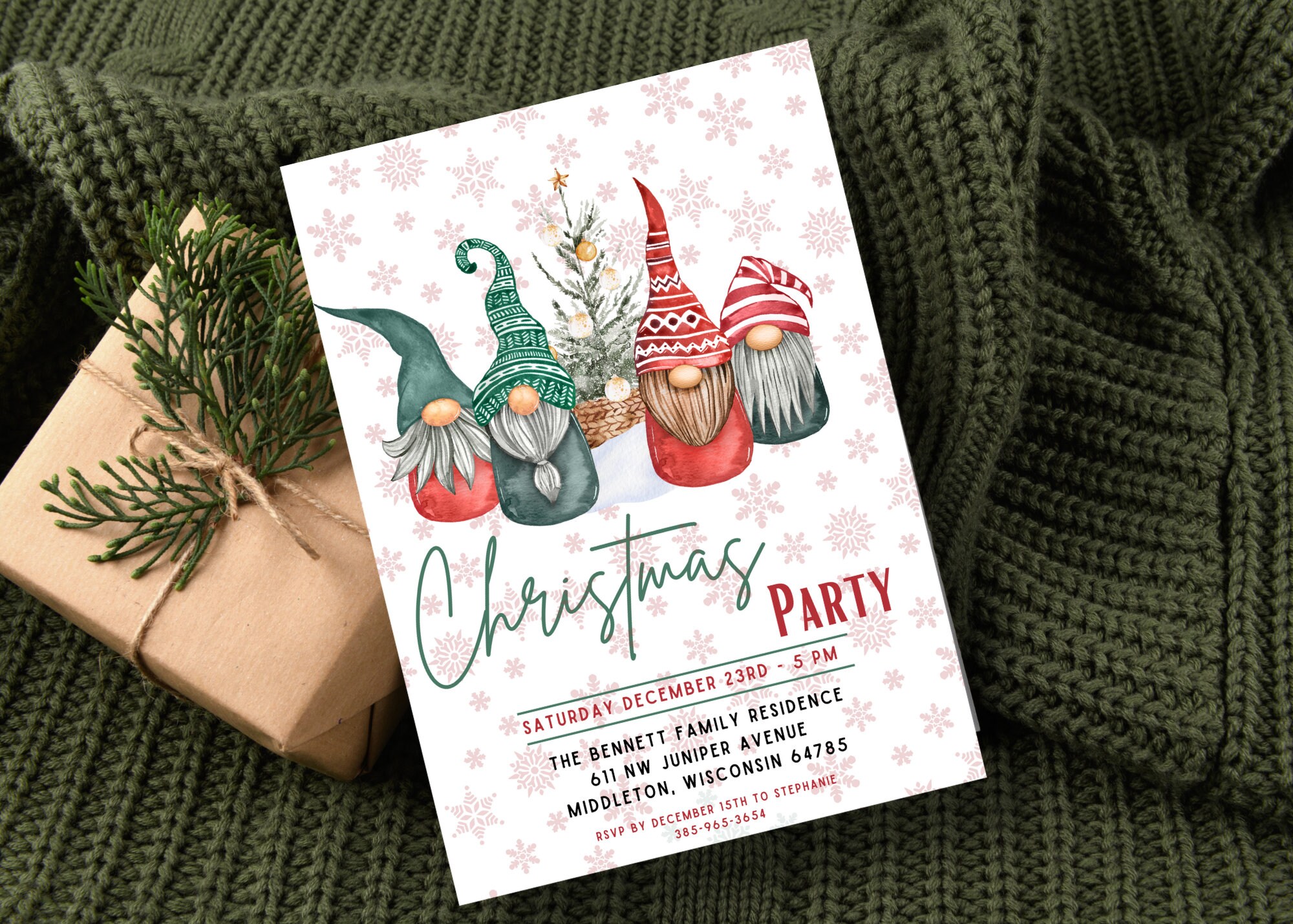 Christmas Party Invitation, Christmas Gnome Invitation, Christmas Gnome ...
