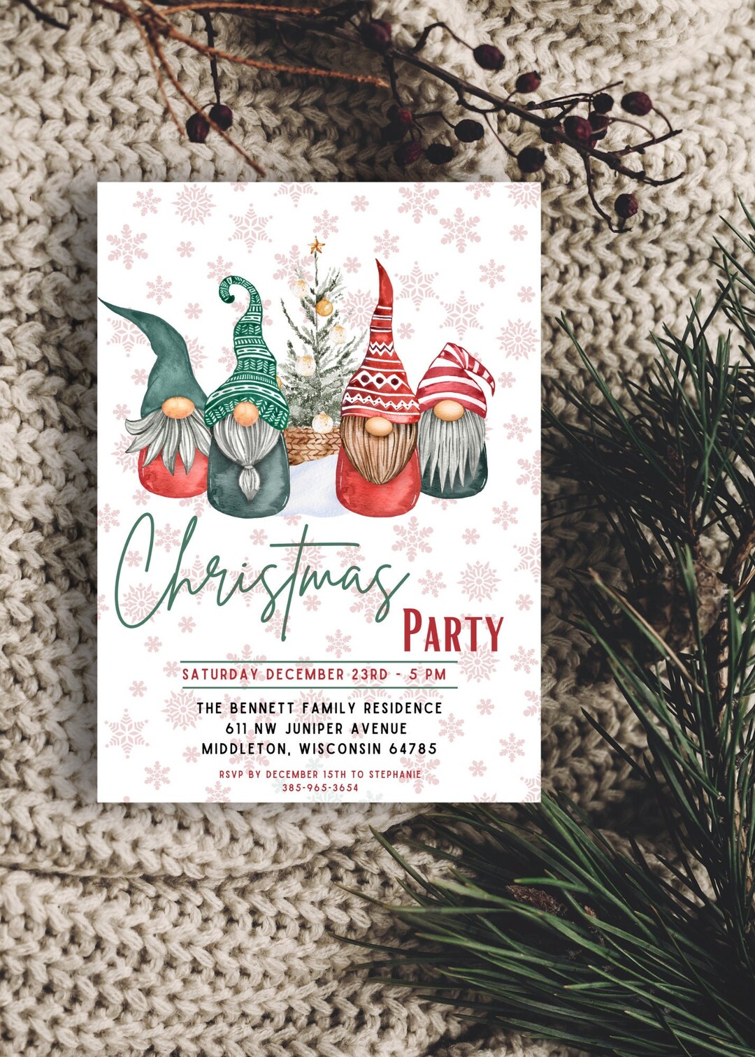 Christmas Party Invitation, Christmas Gnome Invitation, Christmas Gnome ...