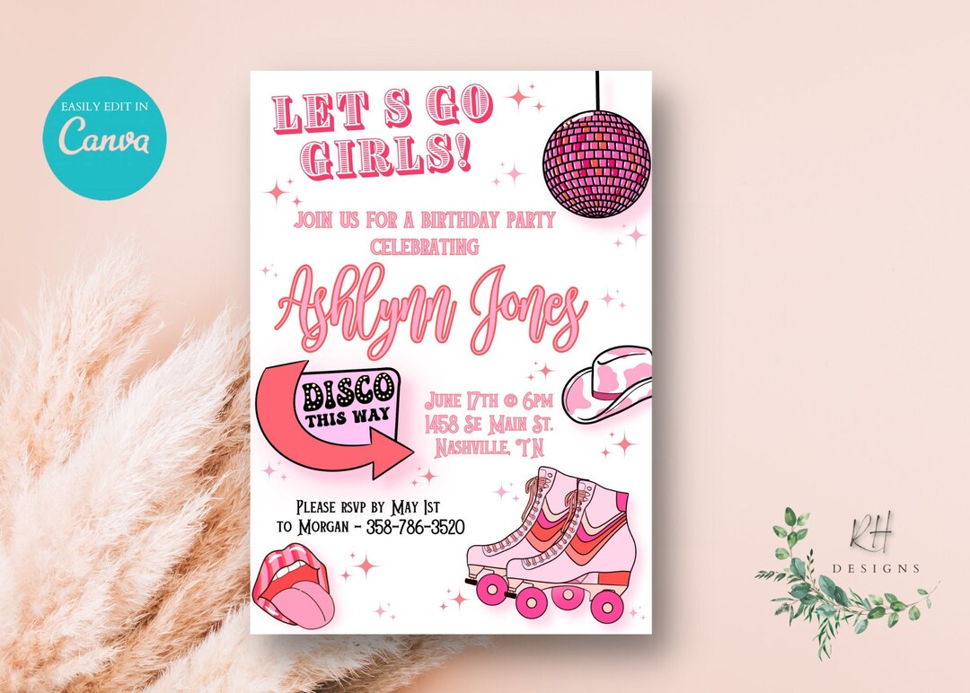 Retro Birthday Invitations, Rollerblading Birthday Invitations, Retro