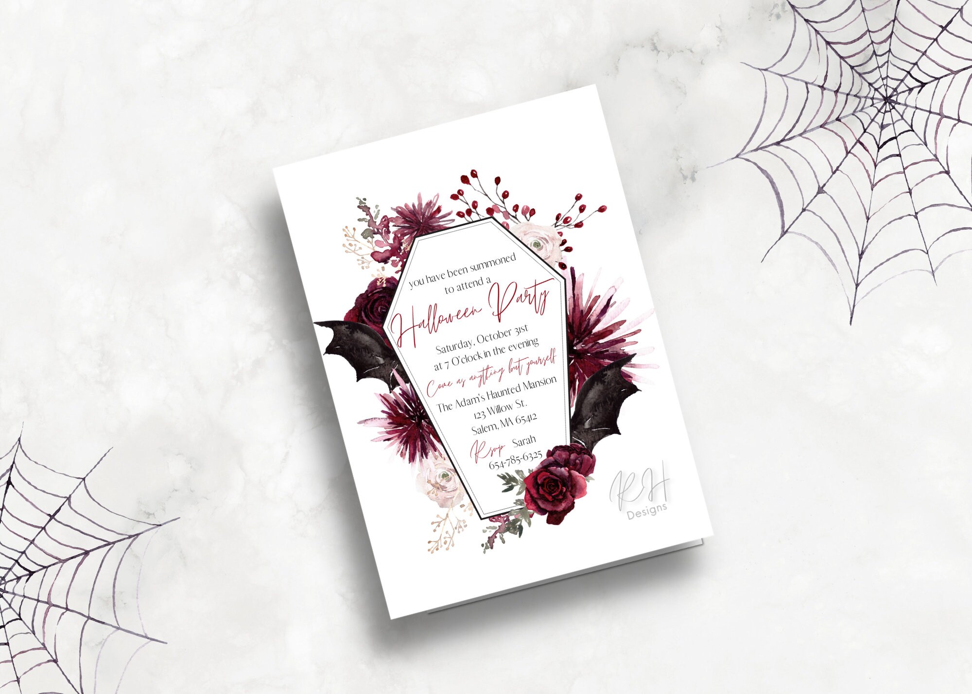 Coffin Halloween Invitation Elegant Halloween Invitation Bat - Etsy