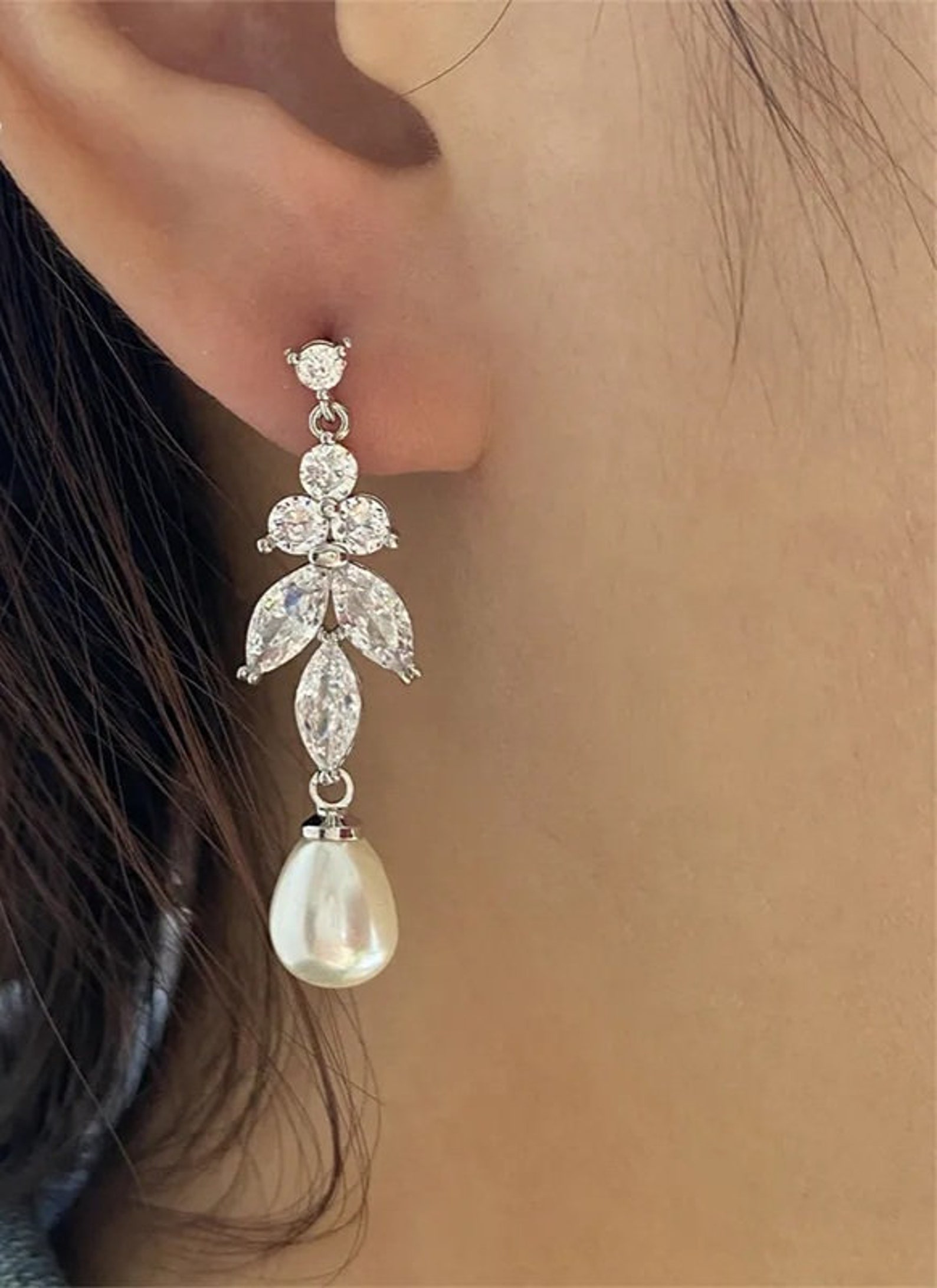 10mm Pearl Drop Bridal Earrings, Wedding Earrings, Rose Gold Silver 10mm Pearl Drop Bridal Earrings, Wedding Earrings, Rose Gold Silver