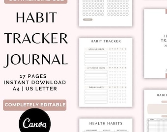 Plantilla de Canva para diario de seguimiento de hábitos / Derechos de reventa PLR (Descarga digital)