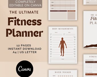 Planificador de fitness PLR / Plantilla Canva, Rastreador de pérdida de peso (Descarga digital)