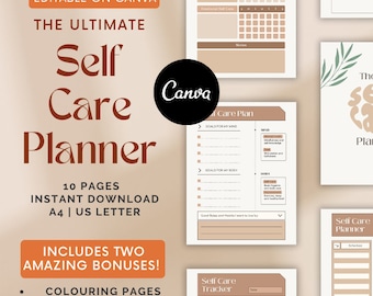 Self-Care Planner PLR | Wellness, Printable, & Editable Canva Templates