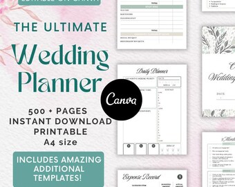 Plantilla de planificador de bodas de más de 500 páginas / Editable en Canva (Descarga digital)