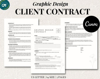 Plantilla de contrato para clientes de diseño gráfico / Acuerdo editable en Canva (Descarga digital)