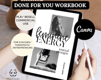 Cuaderno de ejercicios con preguntas para el diario de energía femenina, plantilla editable en Canva (descarga digital)