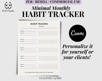 Rastreador de hábitos minimalista / Editable en Canva, Reventa PLR (Descarga digital)