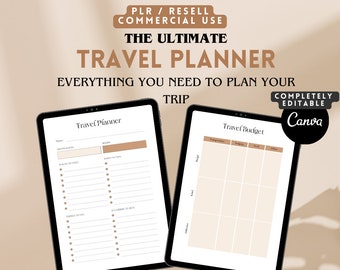 Plantilla Canva para planificador de viajes / Derechos de reventa, Itinerario, Lista de equipaje (Descarga digital)
