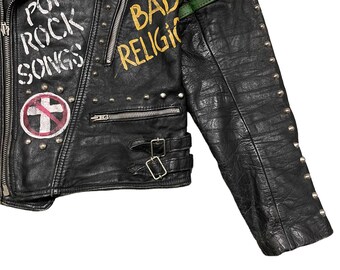 ジャケット・アウター 70s Hand painted Leather Jacket Vintage Hand-painted Leather Motorcycle Jacket - Etsy