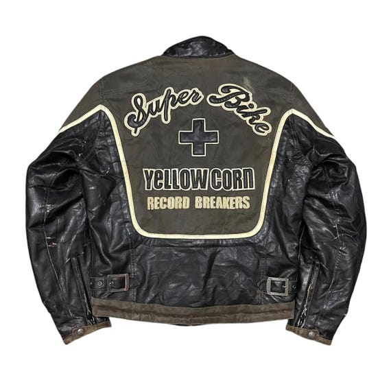 YELLOW CORN Record Breakers バイクジャケット Vintage Yellow Corn Super Bike Racing Jacket Record Breakers - Etsy