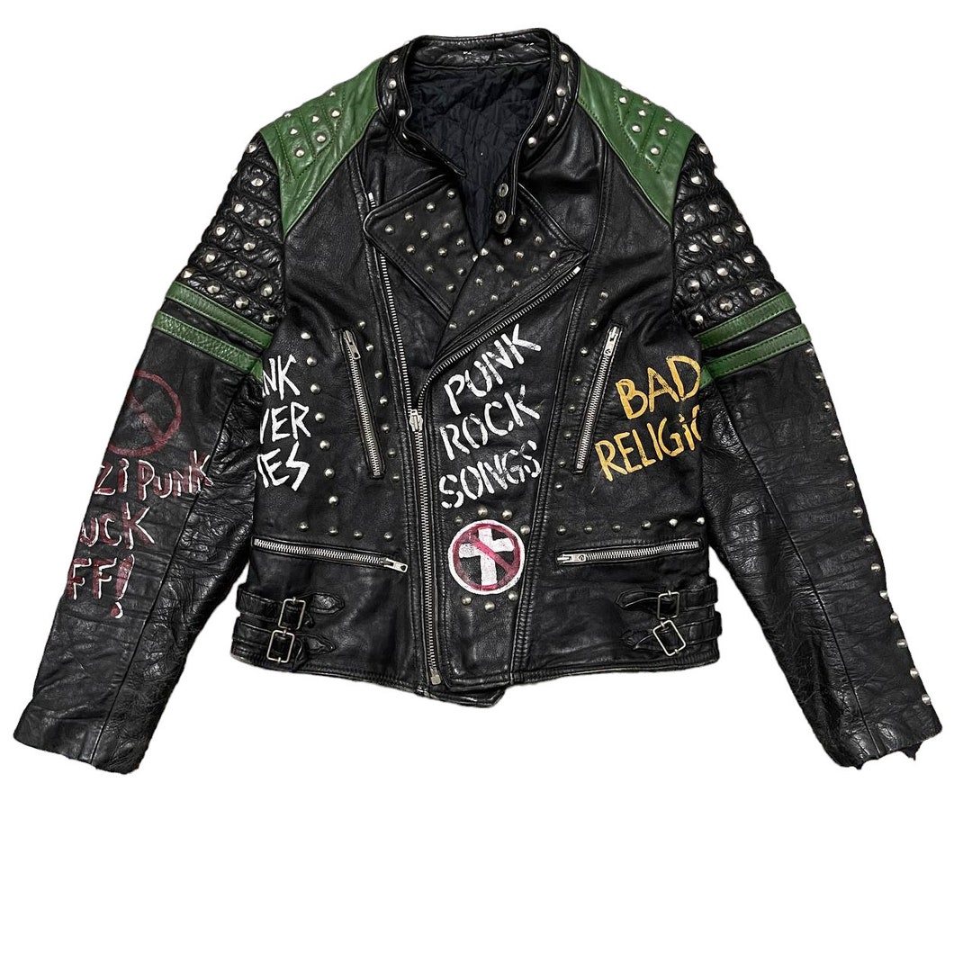 Vintage 70's Custom Nazi Punk Rock Studded Double Collar Leather Jacket - Etsy Vintage 70's Custom Nazi Punk Rock Studded Double Collar Leather Jacket - Etsy