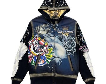Rare Vintage 00s Christian Audigier Los Angeles Zipped Hoodie