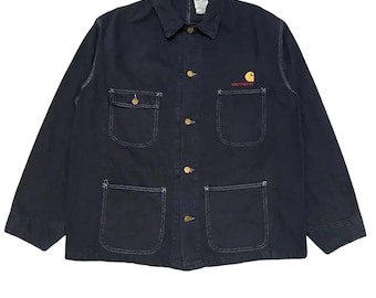 Vtg 70s Carhartt Brown Canvas Unlined Workwear Chore Jacket Coat