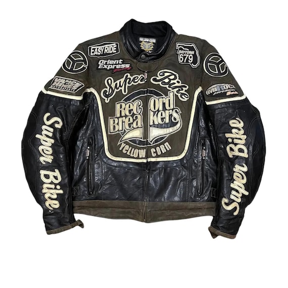 YELLOW CORN Record Breakers バイクジャケット Vintage Yellow Corn Super Bike Racing Jacket Record Breakers - Etsy