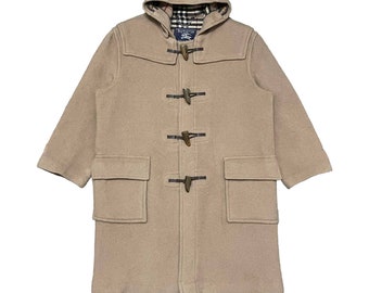 BURBERRY BRIT Black Wool Womens Duffle Coat With Check Hood