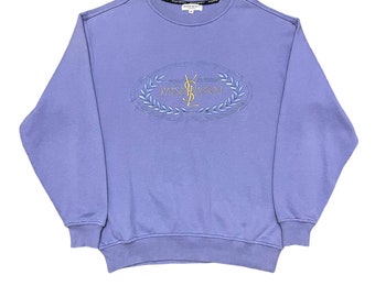 Vintage YSL Yves Saint Laurent Pour Homme Embroidered Crewneck Sweatshirt
