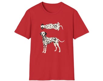 Dalmatische T-shirt met illustratie | Gevlekt hondenkunstwerk, minimaal T-shirt voor huisdieren