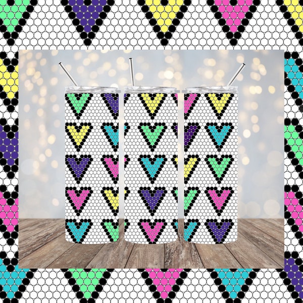 Colorful Hearts 20oz Skinny 49x49 SS20 Rhinestone Pattern