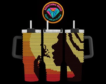 May include: Three insulated travel mugs with black handles and lids. The mugs feature a repeating pattern of small circles in shades of red, orange, yellow, and brown. The design includes a silhouette of a person's profile. The top of the image has a circular logo that says "Something Mixed, Styles with you in mind."