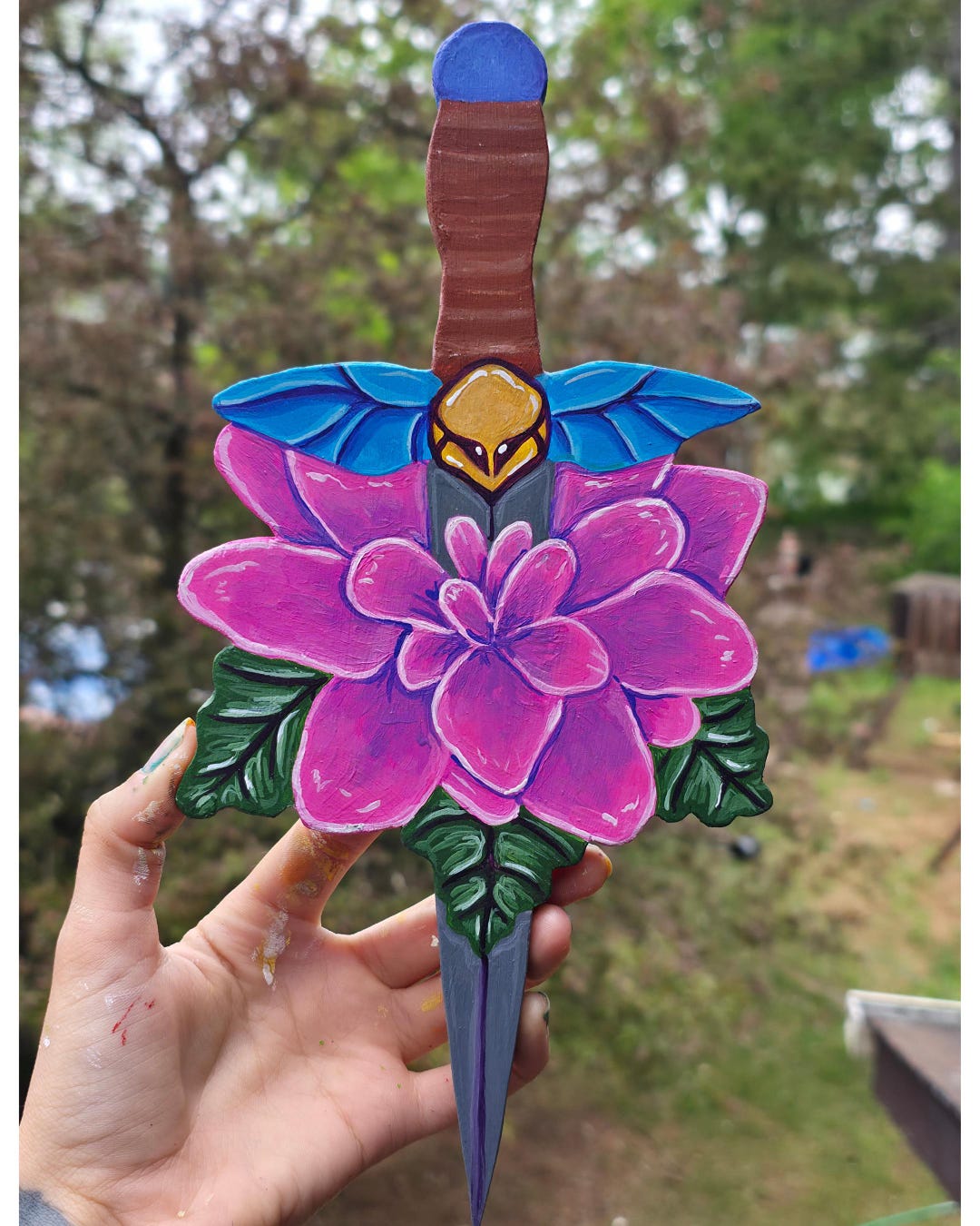 Whimsy Dagger Hand Cut Dagger With Flower Wood Painting | Handmade | Wall Art ...