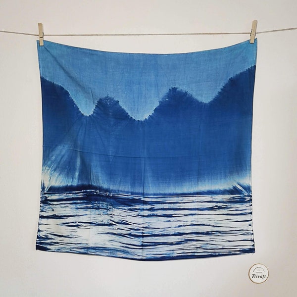 Bandana montagne et mer teint à la main, bandana Shibori en soie et coton mélangés de qualité supérieure, grand carré de 25 pouces, écharpe tie-dye naturelle, foulard