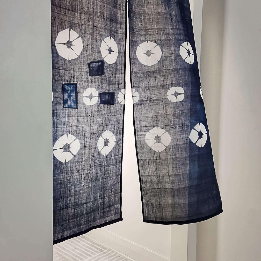 Natural Indigo Shibori Tie-dye Doorway Curtain,  Asa japanese Hemp ...