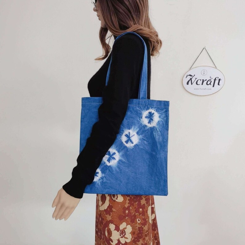 Tie Dye Canvas Tote Bag Handmade, Shibori Fine Cotton Shoulder Bag