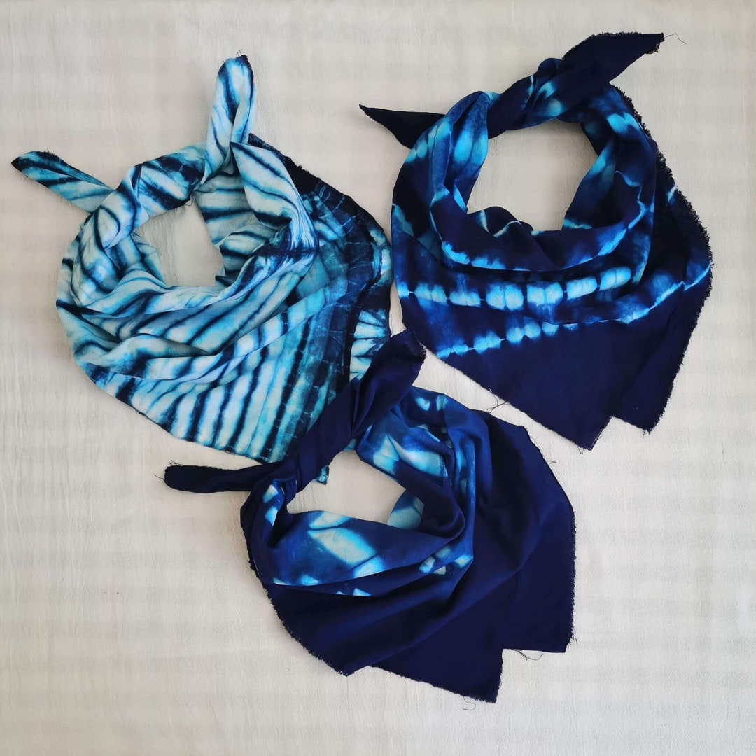 Cotton Shibori Indigo Bandana 22'' Tie Dye Head Etsy