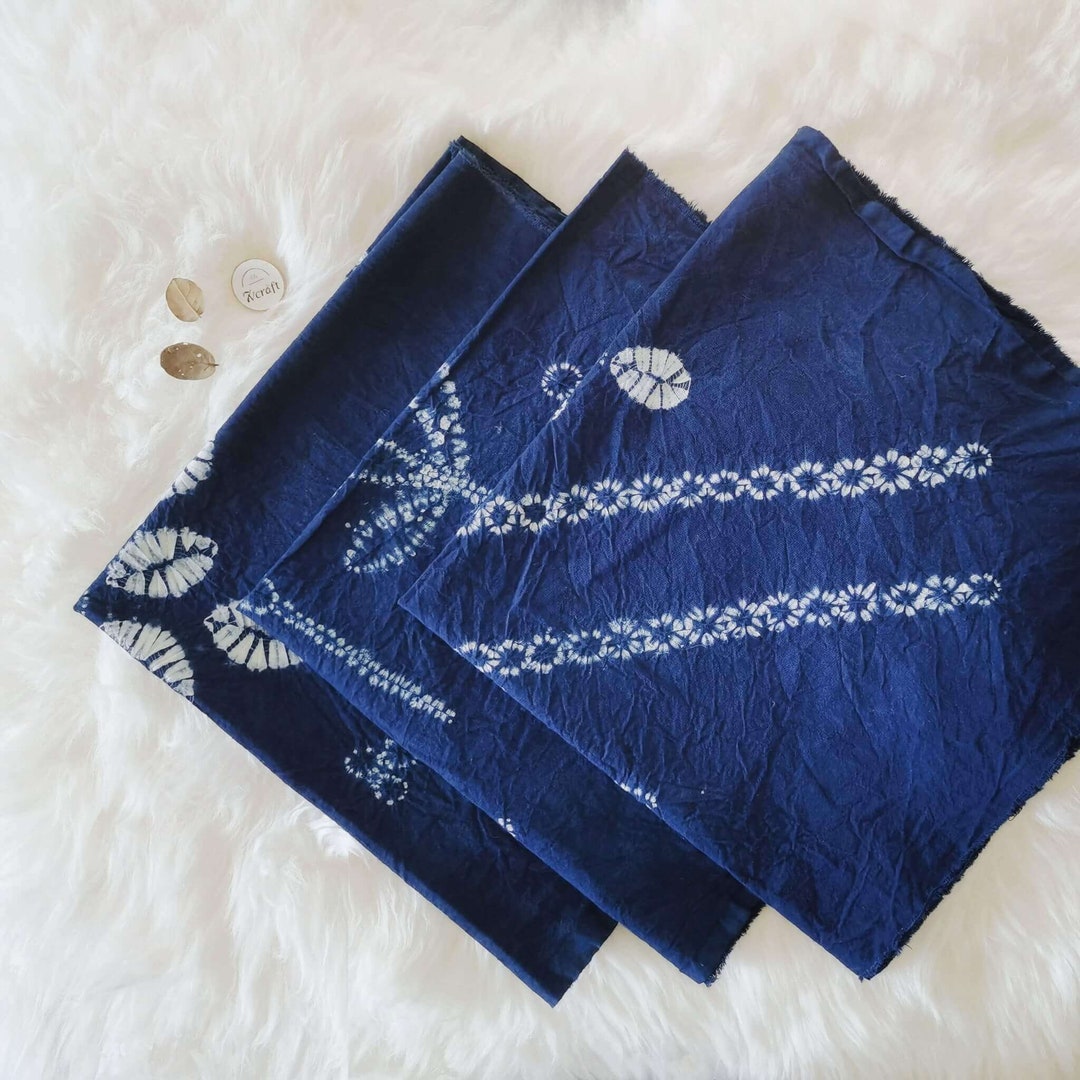 Shibori Indigo Cotton Bandana 23'' Tie Dye Head Etsy