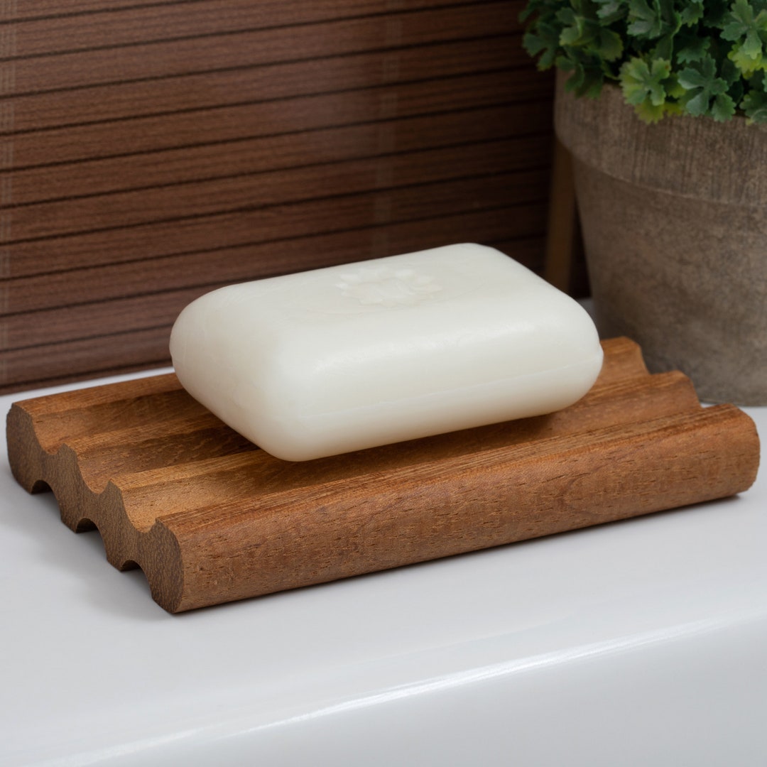 KEDI Iroko Wood Soap Dish, Wooden Soap Holder, Tray and Saver for