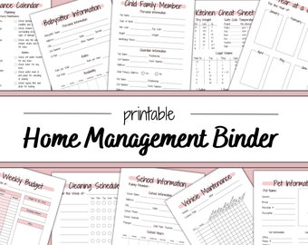 Home Management Printable, Household Binder, Household Planner, Life Organizer