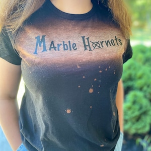 Custom Marble Hornets Bleached on Black T Shirt