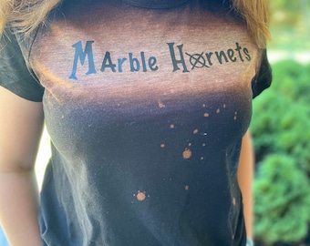 Custom Marble Hornets Bleached on Black T Shirt. Unisex