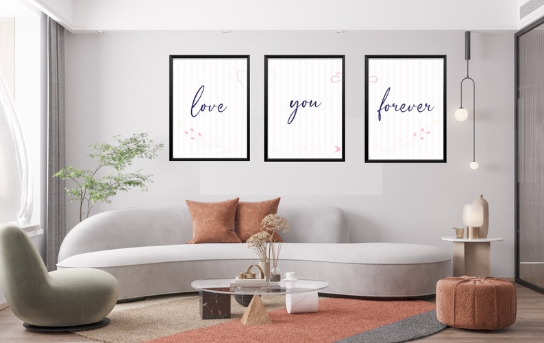 Love You Forever,Trendy Quote Art, Couples Bedroom Art, Wall Decor, Set